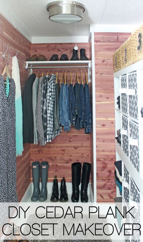 beautiful closet makeover - the step by step DIY for installing cedar plank walls Small Walk In Closet Design, Walk In Closet Ideas, Diy Walk In Closet, Closet Makeover Diy, Small Walk In Closet, Walk In Closet Design, Beautiful Closets, Cedar Closet, Diy Wardrobe