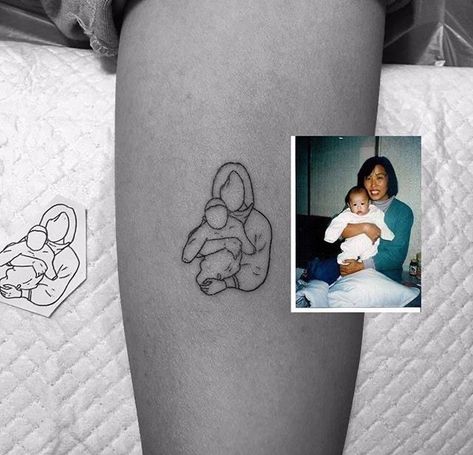 Tattoo Ideas Without Shading, Photo Outline Tattoo, Tattoo For Child, Mama Tattoo Ideas, Child Tattoo, Grandma Tattoos, Petit Tattoo, Shape Tattoo, Geniale Tattoos