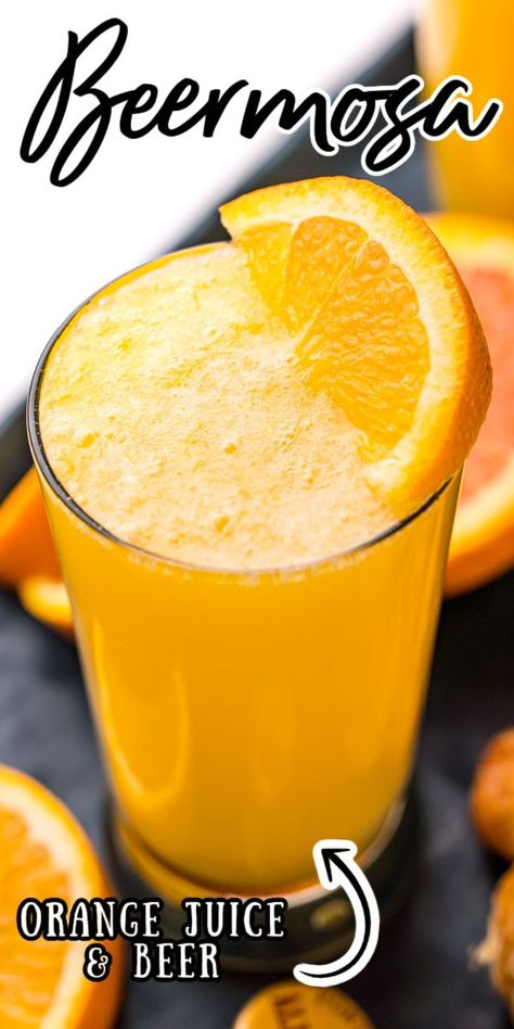 This Beermosa is made using your favorite wheat beer and orange juice to create the perfect drink everyone will love sipping on at brunch! Beermosa Recipe, Orange Juice Recipes, Orange Juice Drinks, Fav Food, Wheat Beer, Beer Cocktails, Juice Drinks, Christmas Cocktails, Breakfast Smoothie