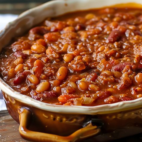 Jazzed Up Baked Beans Jazzed Up Baked Beans, Kardea Brown Spicy Sausage Baked Beans, Easy Beans Recipe, Easy Bean Recipes, Vegetarian Bacon, Best Baked Beans, Boston Baked Beans, Beans Recipes, Jalapeno Sauce