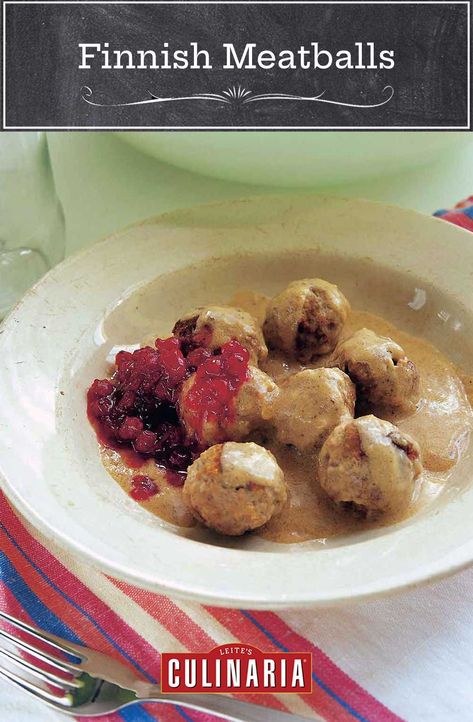 These Finnish meatballs, served with a creamy sauce and lingonberry jam, are remarkably similar to their Swedish cousins. #swedishmeatballs #meatballs #finnishfood #comfortfood Finnish Meatballs, Lingonberry Jam, Meatloaf Burgers, Meatball Stroganoff, Finnish Food, Meatballs And Gravy, Finnish Recipes, Sausage Meatballs, Cranberry Jam