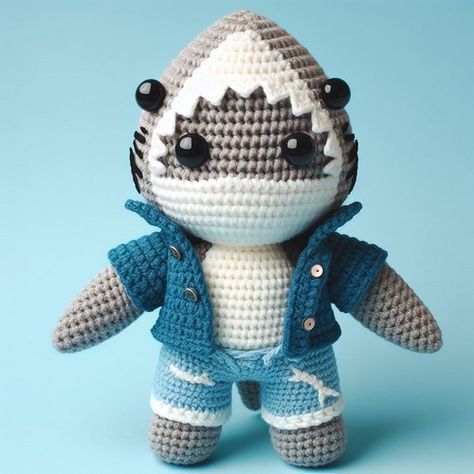 Amigurumi Doll In Shark Outfit Crochet Pattern Free Amigurumi Free Pattern Shark, Free Crochet Shark Patterns Amigurumi, Mini Shark Crochet Pattern Free, Shark Crochet Plushie, Tiny Shark Crochet Pattern, Plush Shark Crochet Pattern, Crochet Shark, Shark Toy, Doll Amigurumi Free Pattern