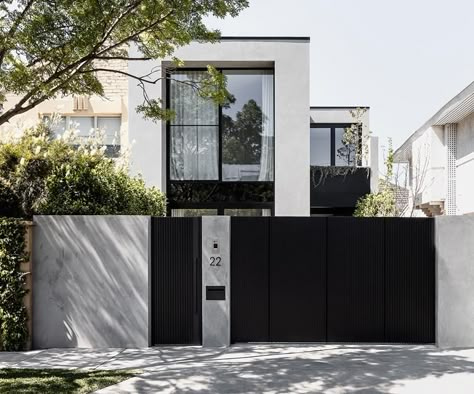 A contemporary yet timeless home built on a narrow site in Toorak House Fence Design, House Fence, Boundary Wall, Front Fence, House Gate, Front Gate, House Gate Design, Fence Design, Facade Design