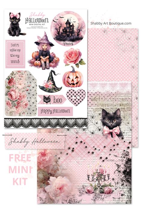 Free Pink Halloween Printables, Halloween Pdf Free, Shabby Art Boutique Free Printable, Free Junk Journal Kit Printables, Digital Paper Free Download Printables, Ephemera Free Printables, Free Printable Scrapbook Paper, Free Junk Journal Printables, Shabby Chic Halloween