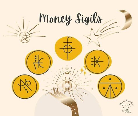 Money Sigils Symbols, Sigil For Money, Money Attraction Symbols, Money Sigils, Magical Herbs Witchcraft, Money Spells That Work, Learn Reiki, Money Activities, General Knowledge Book