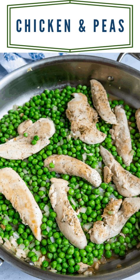 Make this easy Chicken and Peas one pot skillet meal for an easy dinner. It's a 30 minute meal that uses easy ingredients you already have. This recipe was a hit with the picky eaters! Chicken Peas Recipe, Chicken And Peas, One Skillet Chicken, 30 Minute Meals Easy, One Skillet, Simple Green Salad, Vegetarian Main Dishes, Weeknight Dinner Recipes Easy, Pea Recipes