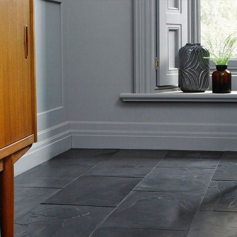 The Stone & Tile Company Ltd on Instagram: "Looking for an authentic, real slate flagstone floor tile? 

This beautiful brushed slate has just come back into stock. We’ve taken our popular natural black riven slate and gently machined the surface to create a beautiful finish, which is softer to the touch, yet still keeping all the movement and structure you desire out of a real slate tile. 

Owing to the softer surface structure you can use this tile in all areas of the home and with underfloor heating. 👍🏻
.
.
.

#naturalslate #slatetiles #slatefloortiles #brushedslate #blackslate #slatefloor #bathroomtiles #kitchentiles #naturalstonetiles" Dark Slate Floor, Slate Kitchen Floor, Slate Bathroom Floor, Slate Floor Kitchen, Flagstone Floor, Slate Bathroom, Slate Kitchen, Slate Tile Floor, Slate Floor