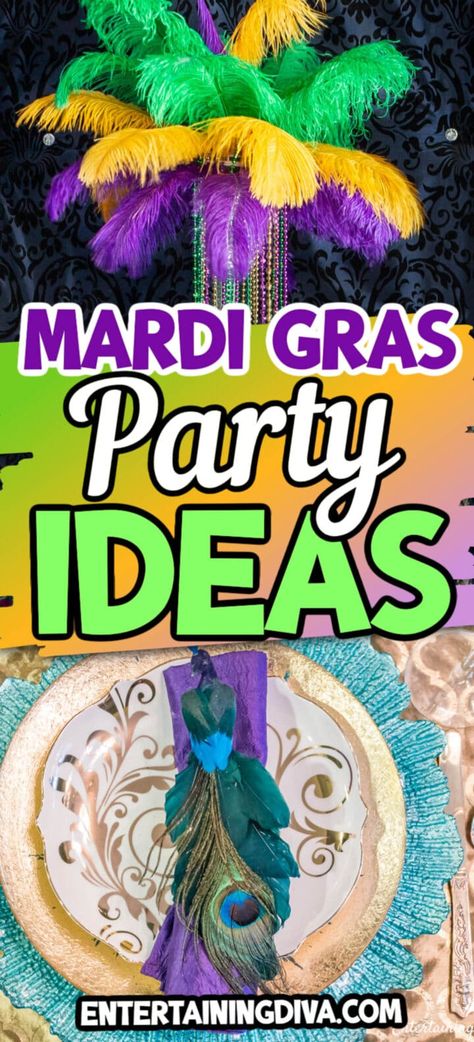 Mardi Gras Party Ideas | Mardi Gras Party Ideas Mardi Gras Gala, Mardi Gras Party Ideas, Party Decorating Ideas, Mardi Gras Cake, Mardi Gras Party Decorations, Centerpieces Table, Mardi Gras Centerpieces, Mardi Gras Food, Feather Centerpieces