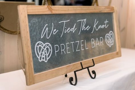 We Tied The Knot Pretzel, Brewery Wedding Decorations, Wedding Pretzels, Pretzel Bar, Winter Engagement Party, We Tied The Knot, Bar Wedding Reception, Pretzel Bars, Tie The Knot Wedding