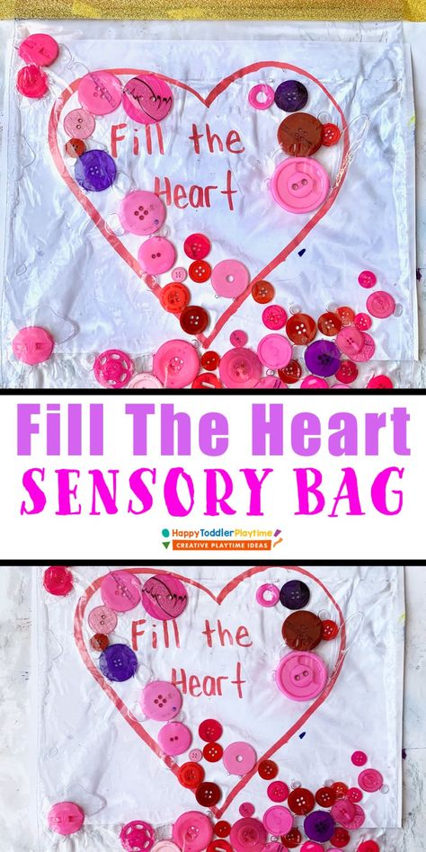 Fill the Heart Sensory Bag for Toddlers & Preschoolers - HAPPY TODDLER PLAYTIME Preschool Valentines Activities, Valentine's Activities, Valentine Sensory, Preschool Valentine Crafts, Toddler Valentine Crafts, Sensory Bag, Fine Motor Activity, February Crafts, Preschool Valentines