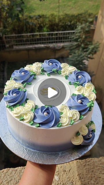 Shilpi Rathor on Instagram: "Lut putt gaya... #reels #insta #cakedesign #cakeart #beautifulcakes #cakedesignidea #bluecakedesign #bluecake" Birthday Cake For 86 Year Old Woman, Blue Cake Decorating Ideas, Birthday Cake Flowers Simple, Easy Floral Cake Design, Rosettes On Cake, Cake Pop Flowers, Simple Birthday Cake Designs For Women, Simple Bday Cakes For Women, Cakes For Women Birthday