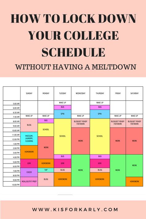 Learn how to lock down your college schedule AND keep your cool! IG/Twitter: @KIsForKarly How To Lock In, College Schedule Organization, College Study Schedule, University Schedule, College Schedule, College Life Hacks, Going Back To College, College Ideas, Academic Paper