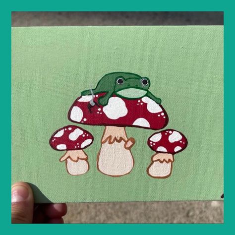 Indie Aesthetic Painting Ideas, Frog Painting Easy Aesthetic, Aesthetic Frog Painting, Frog Painting Aesthetic, Froggy Painting, Mushroom Frog Painting, Simple Frog Painting, Cute Ideas To Paint, Tiktok Painting Ideas