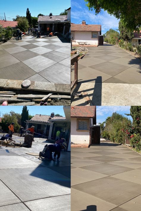 A new concrete driveway and patio Checkered Concrete Patio, Checkered Patio, Concrete Stain Patio, Dream Patio, Backyard Patio Ideas, Concrete Driveways, Ventura County, Big Thanks, Stained Concrete