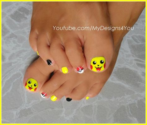 Pokemon+Toenail+Art,+Pikachu+Nails Kids Toenail Designs, Pikachu Nails, Pokemon Nails, Purple Pedicure, Toenail Art Designs, Pokémon Birthday, Toenail Art, Kids Nail Designs, Nail Art For Kids