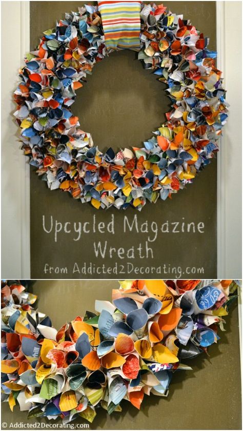 Lovely Upcycled Magazine Wreath Old Magazine Crafts, Recycled Magazine Crafts, Recycled Magazine, Recycled Magazines, Magazine Crafts, Diy Magazine, Recycled Projects, Old Magazines, Trash To Treasure