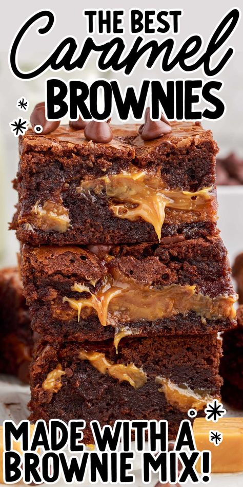 Brownies Caramel, Caramel Brownies Recipe, Chocolate Caramel Brownies, German Chocolate Cake Mix, Cosmic Brownies, Nutella Brownies, Homemade Caramel Sauce, Caramel Brownies, Dessert Party