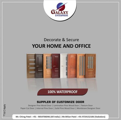 Design Your New Door With 100% Waterproof For Inquiry & Information Call or Whatsapp : +91 - 9054706046 . . . . e-Mail : galaxyenterprise46@gmail.com #galaxyenterprise #designerdoor #wooddoor #pinedoor #supplierofdoor #ahmedabad #gujarat #india #waterproofdoor Hotel Marketing Design, Company Banner, Dental Advertising, Dental Art, Graphic Design Ads, Social Media Poster, Backdrop Design, Creative Posters, Creative Ads