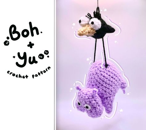 Boh and Yu are some of my favorite Studio Ghibli characters, so why not bring them to life with the power of crochet! This pattern is beginner friendly and contains tons of picture tutorials for all my visual learners out there :) It also includes step-by-step tutorials for two different poses, and can be turned into a hanging decoration that is sure to bring your Ghibli dreams to reality. REMINDER THAT THIS IS A CROCHET PATTERN, NOT A FINISHED PRODUCT Crochet Patterns Amigurumi Animals, Crochet Small Toys, Crochet Studio Ghibli Free Pattern, Studio Ghibli Crafts Diy, Ghibli Crochet Pattern Free, Studio Ghibli Crochet Pattern Free, Studio Ghibli Crochet Pattern, Ghibli Crochet Pattern, Anime Crochet Patterns Free