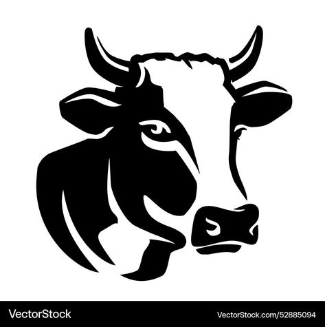 Bull head logo cow farm animal emblem drawing vector image on VectorStock Cow Head Drawing, Bull Head Logo, Cow Silhouette, Black And White Vector, Cow Farm, Bull Head, Drawing Vector, Drawing Simple, Barn Quilt