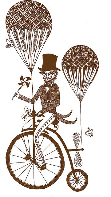 penny farthing flying machine by katie ruby illustration, via Flickr Ruby Illustration, Penny Farthing Bicycle, Whimsical Art Paintings, Flying Machine, Penny Farthing, Pantomime, Steampunk Design, China Painting, Cool Bicycles