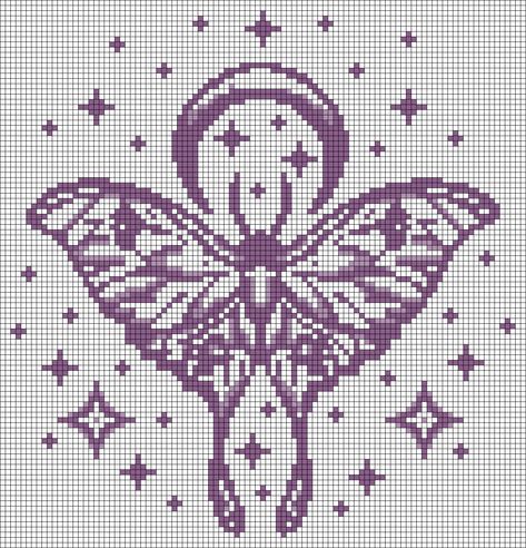 Cross Stitch Moth Pattern, Moth Crochet Tapestry, Butterfly Tapestry Crochet Pattern, Moth Alpha Pattern, Fairy Pixel Art, Butterfly Pixel Art, Grid Inspiration, Gem Painting, Moth Insect