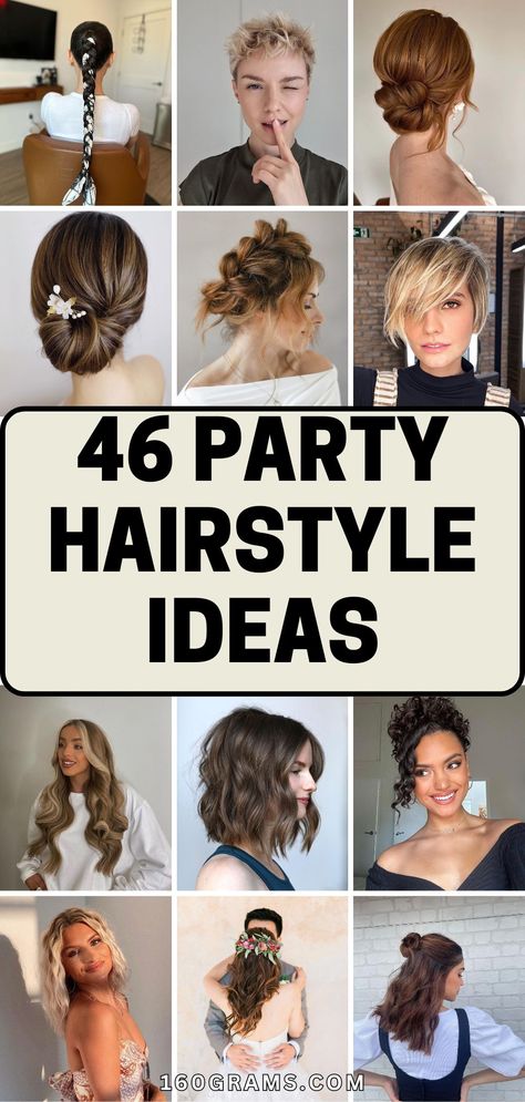 Save this pin for a collection of stunning party hairstyles that will make you the star of any event. From elegant updos to glamorous curls, discover the perfect look for your next special occasion. #PartyHairstyles #HairInspo #FashionBlog Hairstyles For A Cocktail Party, Trendy Hair Updos, Hairstyles For Sequin Dress, Curly Hairstyles For Cocktail Party, Simple Ball Hairstyles, Hair For Cocktail Party, Easy Glam Hairstyles, Gala Hairstyle Medium Length, Tea Party Hairstyles