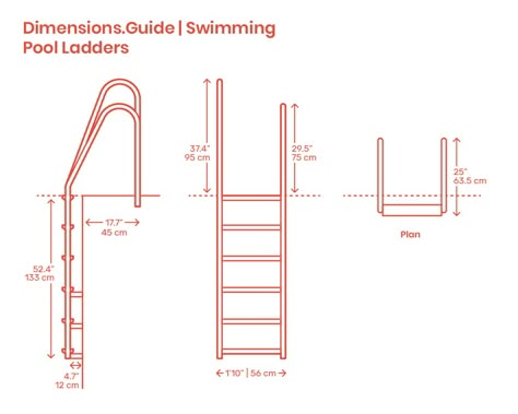 Pool Ladders are explicitly designed to help swimmers access a pool and avoid jumping over an above-ground pool. They are convenient, provide safety, and preserve your pool walls. These ladders come in various sizes and shapes depending on how tall your pool is, your deck, and other physical structures around your pool. Downloads online #sports #swimming Swimming Pool Dimensions, Pool Design Plans, Pool Ladders, Swimming Pool Plan, Lap Pool Designs, Gym Architecture, Swimming Pool Ladders, Study Table Designs, Swimming Pool Construction