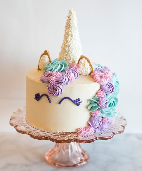 Unicorn Cake Recipe | Color Kitchen Unicorn Cake Ice Cream Cone Horn, Unicorn Cake With Ice Cream Cone Horn, Unicorn Cake Horn, Ice Cream Cone Unicorn Horn, Diy Unicorn Horn For Cake, Unicorn Cake Easy, Unicorn Cake Recipe, Unicorn Cake Design, Diy Unicorn Cake