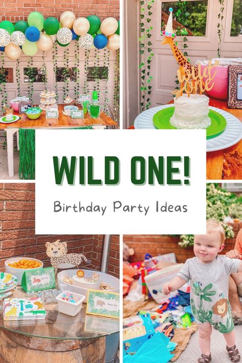 Jungle theme birthday party Safari Party Snacks Jungle Theme, First Birthday Party Diy Decorations, Jungle Theme Birthday Party One Year Old, Wild One Party Snack Ideas, Wild One First Birthday Snacks, Diy Wild One Decorations, Wild One Birthday Activities, Zoo Theme First Birthday, Wild One Party Games