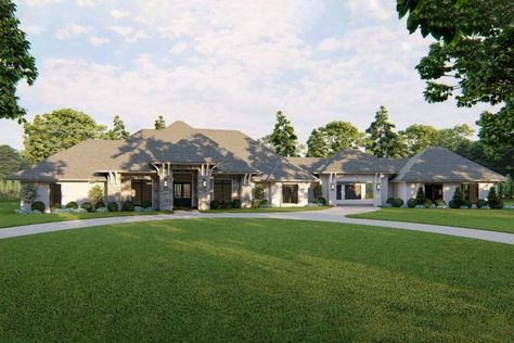 Motor Court, Brick Columns, European Style Homes, European House Plan, European Home, Safe Room, European House, Exterior Stone, Roof Framing