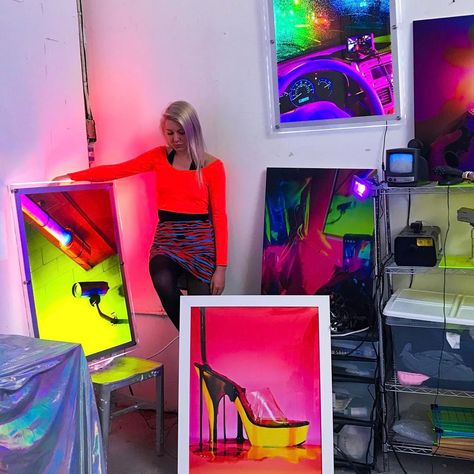 1,784 Likes, 19 Comments - Signe Pierce (@signepierce) on Instagram: “Here's some bts of me getting photographed for @playboy this morning in my studio. 🐰☢️ Playmate of…” Signe Pierce, Vaporwave Cyberpunk, Cyberpunk, Art Illustration, Illustration Design, Neon Signs, Neon, Instagram Post, Bts