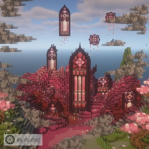 Minecraft Giant Door Design, Minecraft Magical Castle, Giant Nether Portal Design, Minecraft Build Styles, Witchy Minecraft Builds, Minecraft Shrine, Minecraft Sakura House, Minecraft Kingdom, Mc Ideas