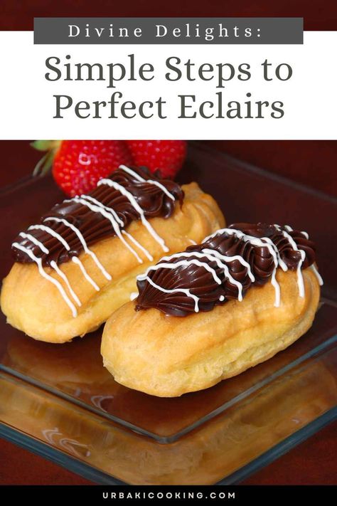 Prepare to indulge in a heavenly treat with this easy eclair recipe. Eclairs are delicate, oblong pastries filled with luscious cream and topped with a glossy chocolate glaze. While they may seem like a complex dessert reserved for fancy patisseries, this recipe will show you just how simple it can be to create these delectable delights in the comfort of your own kitchen. Making eclairs from scratch may seem intimidating, but fear not! With a few basic ingredients and step-by-step... Chocolate Eclairs, Easy Eclairs Recipe Simple, How To Make Eclairs Step By Step, Eclairs Recipe, Custard Eclairs Recipe, Easy Eclair Recipe, Fancy Eclairs Recipe, Easy Chocolate Eclairs Recipe, Chocolate Glaze For Eclairs