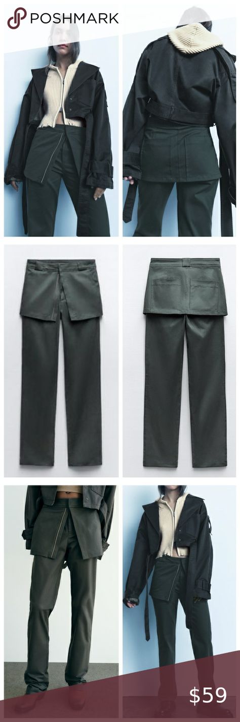 NWT ZARA PANTS WITH ZIP SKIRT OVERLAY - Ref. 4661/526 - MEDIUM Zara Pants, Zipper Detail, Front Zipper, High Waist, Zara, Pet, Zipper, Skirt, Pants