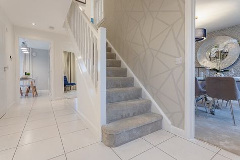 Grey Hallway Ideas, Hallway Wallpaper Ideas, Property Staging, Wimpey Homes, Grey Hallway, Taylor Wimpey, Hallway Wallpaper, Airy Room, Hallway Designs