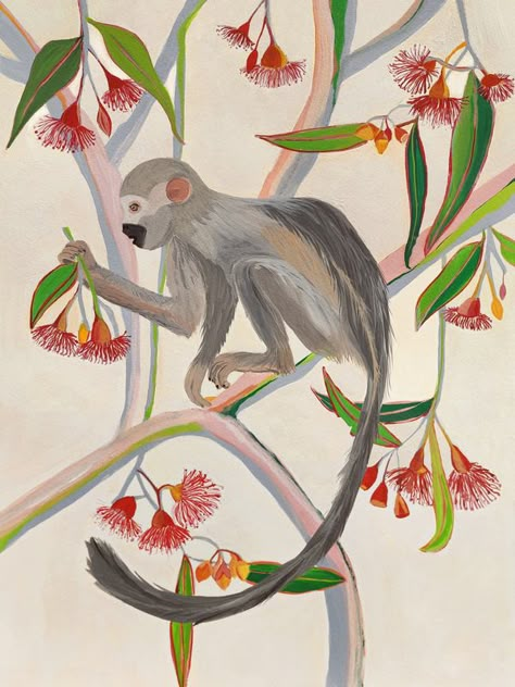 Monkey on gum tree at ArtfullyWalls, undefined Mural Elephant, Monkey Sitting, Jungle Animal Art, Monkey Wall Art, Diy Keramik, Monkey Drawing, Monkey Illustration, Quirky Prints, Gum Tree