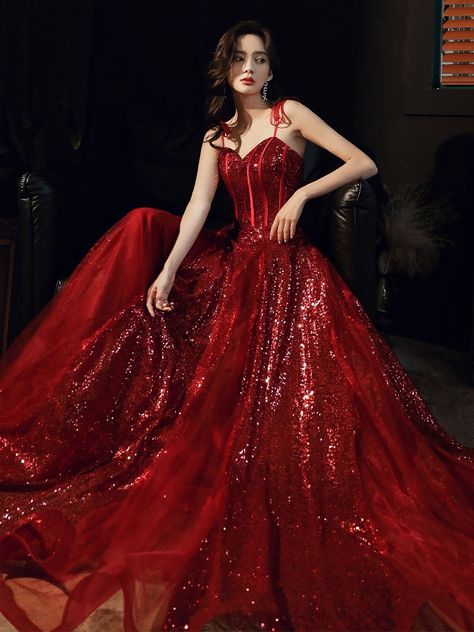 Mideval Dress, Red Princess Dress, Vestidos Color Vino, Villain Dresses, Red Wedding Gowns, Red Colour Dress, Red Ball Gown, Dark Red Dresses, Stunning Prom Dresses