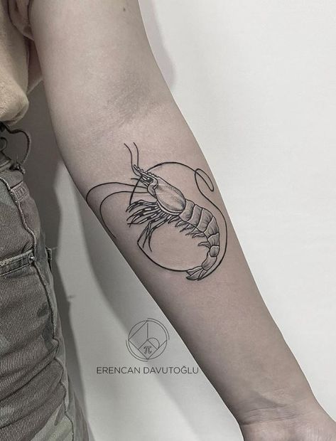 Shrimp Tattoo Ideas, Prawn Tattoos, Seaman Tattoo, Jd Tattoo, Shrimp Tattoo, Lobster Tattoo, Food Tattoos, Nautical Tattoo, Geometric Tattoo Design