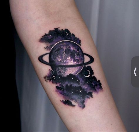 Universe Tattoos, Space Tattoo Ideas, Watercolor Galaxy Tattoo, Rocket Tattoo, Liberty Tattoo, Cosmic Tattoo, Pikachu Tattoo, Stag Tattoo, Kitten Tattoo