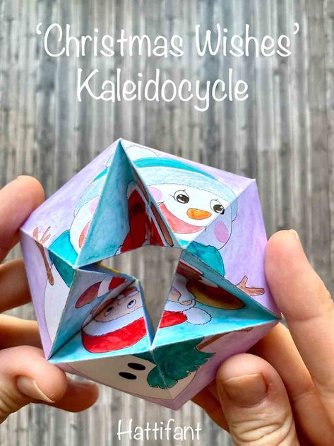 KALEIDOCYCLE | Merry Christmas & New Year Wishes Paper Toy - Hattifant Valentines Day Craft Ideas, Valentines Day Craft, Bags Making, Paper Christmas Decorations, Christmas Origami, Fun Christmas Crafts, Family Coloring, Paper Toy, New Year's Crafts