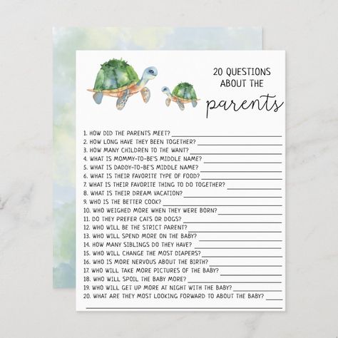 Sea Turtles - 20 Questions about the Parents Baby Shower Turtle Theme, Sea Turtle Baby Shower Ideas, Turtle Baby Shower Theme, Animal Baby Shower Games, Turtle Baby Shower, Turtle Theme, Turtle Baby, Baby Birthday Ideas, March 2025