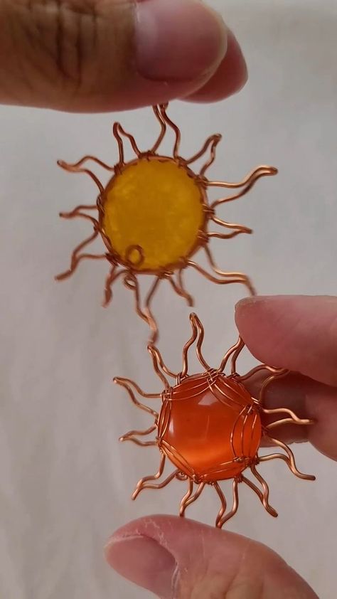 Sun | Sunflower | pendant, Helianthus, rock, Sun | Sun | Sunflower | Pendant | round cabochons | wire wrap stone no hole | By Lan Anh Handmade Round Stone Wire Wrap, Sun Wire Wrap, Wire Sun Pendant, Wire Sun, Wrapping Stones, Strawberry Moon, Dremel Carving, Wire Pendants, Farm School