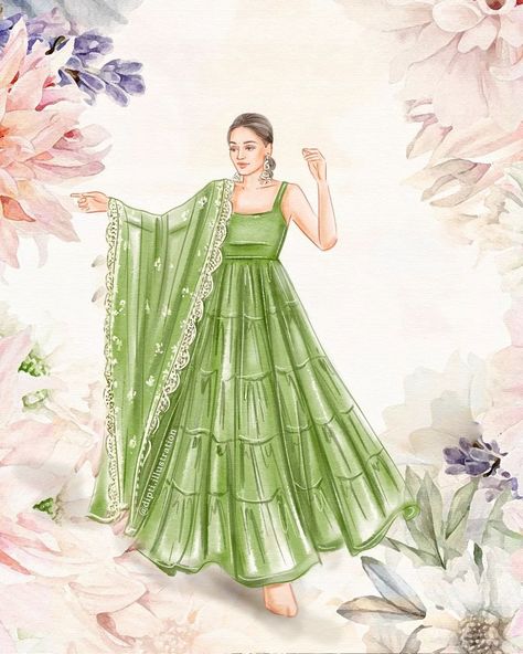 Dipti Patel Illustration (@dipti.illustration) • Instagram photos and videos Print Illustration Design, Garment Illustration Fashion Sketches, Indian Wear Illustration Sketch, Bride Fashion Illustration Weddings, Saree Illustration Sketch, Illustration Background Ideas, Ethnic Wear Illustration, Kurti Illustration, Illustration Dress Design