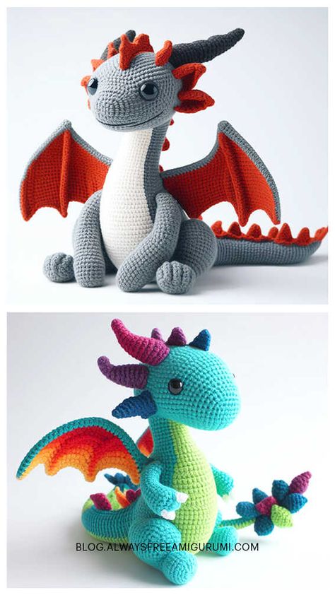 Amigurumi Dragon Crochet Free Pattern Crochet Patterns Dragon Free, Dragons Crochet Patterns Free, Crochet Animals Dragon, Sea Dragon Crochet Pattern Free, Fantasy Dragon Amigurumi, Crochet Dragon Stuffed Animal, Wyvern Crochet Pattern, Amigurumi Pattern Dinosaur, Amigurumi Chameleon Free Crochet Pattern