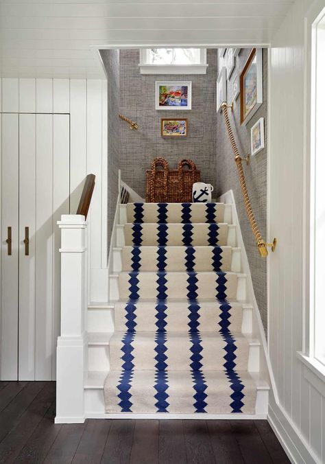 Curtain Placement, Cape Cod Interiors, Cape Cod Design, Cape Cod Vacation, House Mediterranean, Bright Apartment, Cape Cod Massachusetts, Painted Stairs, Blue Hill