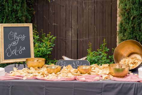 Wedding Chips and salsa table Chips And Salsa Grazing Table, Chips And Salsa Cocktail Hour, Chips And Salsa Table, Mexican Catering Display, Chips And Salsa Bar Wedding, Chips And Salsa Bar, Mexican Catering, Cocktail Hour Decor, Senior Party