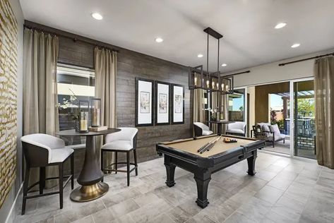 This bonus room was turned into a game room with pool table at Scots Pine by Richmond American … | Las Vegas Review-Journal Pool Table Seating Area, Loft With Pool Table, Living Rooms With Pool Tables, Pool Table Room Ideas Decor, Elegant Game Room, Hello Kitty Wallpaper Christmas, Basement Pool Table Room, Undining Room, Pool Table Room Ideas