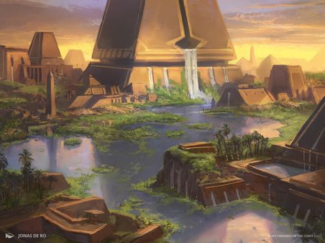 Bounty of the Luxa - Amonkhet MtG Art Egypt Concept Art, Mtg Art, Fantasy Background, Location Inspiration, Landscape Concept, Fantasy City, Fantasy Castle, Biome, Fantasy Setting