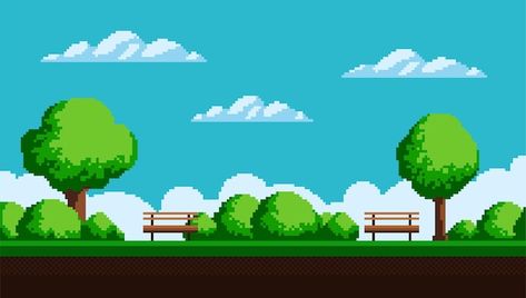 Pixel Art Game Background, Pixel Background, Cloud Vector, Pixel Art Games, Game Background, Sky And Clouds, Vector Photo, Premium Vector, Game Art